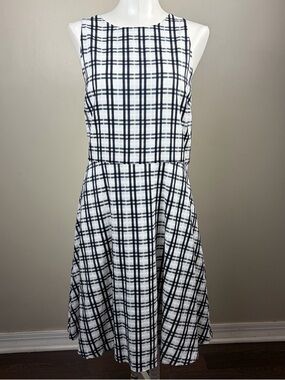 Ann Taylor Black & White Plaid Sleeveless Midi Dress